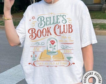 Vintage Retro Belle&#39;s Book Club PNG, Tale as old as time Beauty and the Beast PNG, Belle Princess PNG, Book lover gift for her png