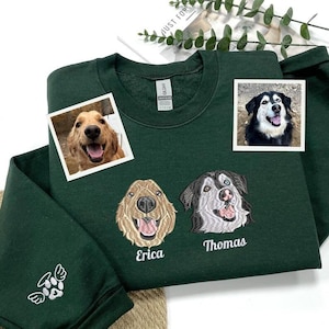 Custom Dog Portrait Embroidered Sweatshirt, Custom Pet Hoodie, Personalized Pet Face and Pet name Sweatshirt, Pet Memorial Gift