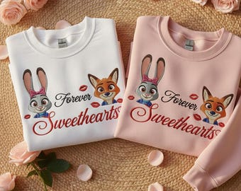 Embroidered Judy and Nick Couple Sweatshirt, Forever Sweethearts Shirt, Disney Zootopia Sweatshirt, Matching Disney Tee, Valentines Day Gift