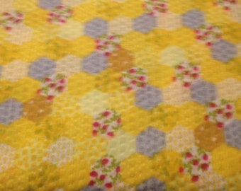 Honeycomb Hexagons Bees Woodland Tails Yellow Cotton Fabric Print BTY D768.29