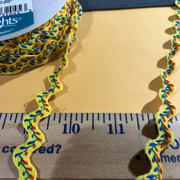 3 yards embroidered yellow rick rack Wrights trim - 9/16 Inch wide or plain red 1/2” wide or orange 1/4”