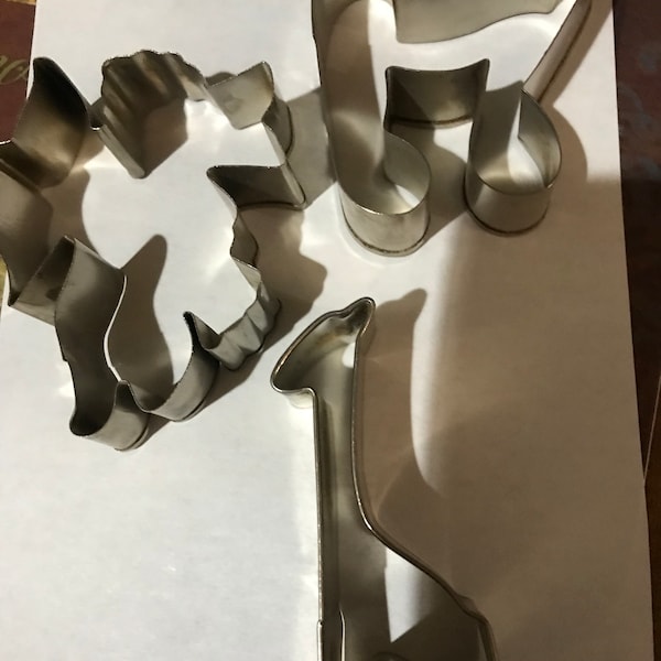 Vintage Wilton Cupid metal cookie cutters - choice of giraffe/ musical note / Cupid / holly/ doll - marked Wilton 1974