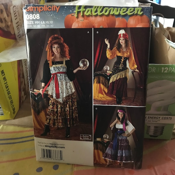 NIP Simplicity Halloween fortune teller costume misses size 6, 8, 10, 12 shawl, turbans, top, skirts, tunic, sash, headband