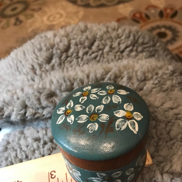 Vintage hand painted round trinket boxes -wood or  ceramic - some marked, signed and dated