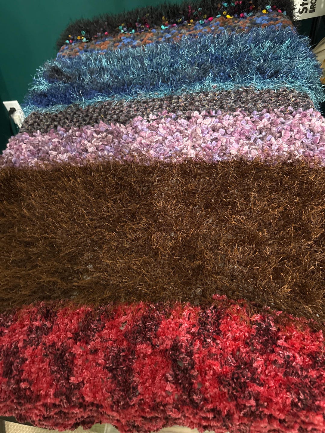 Beautiful Knit Woman's Shawl Made With Assorted Chunky Yarns - 25x66 ...