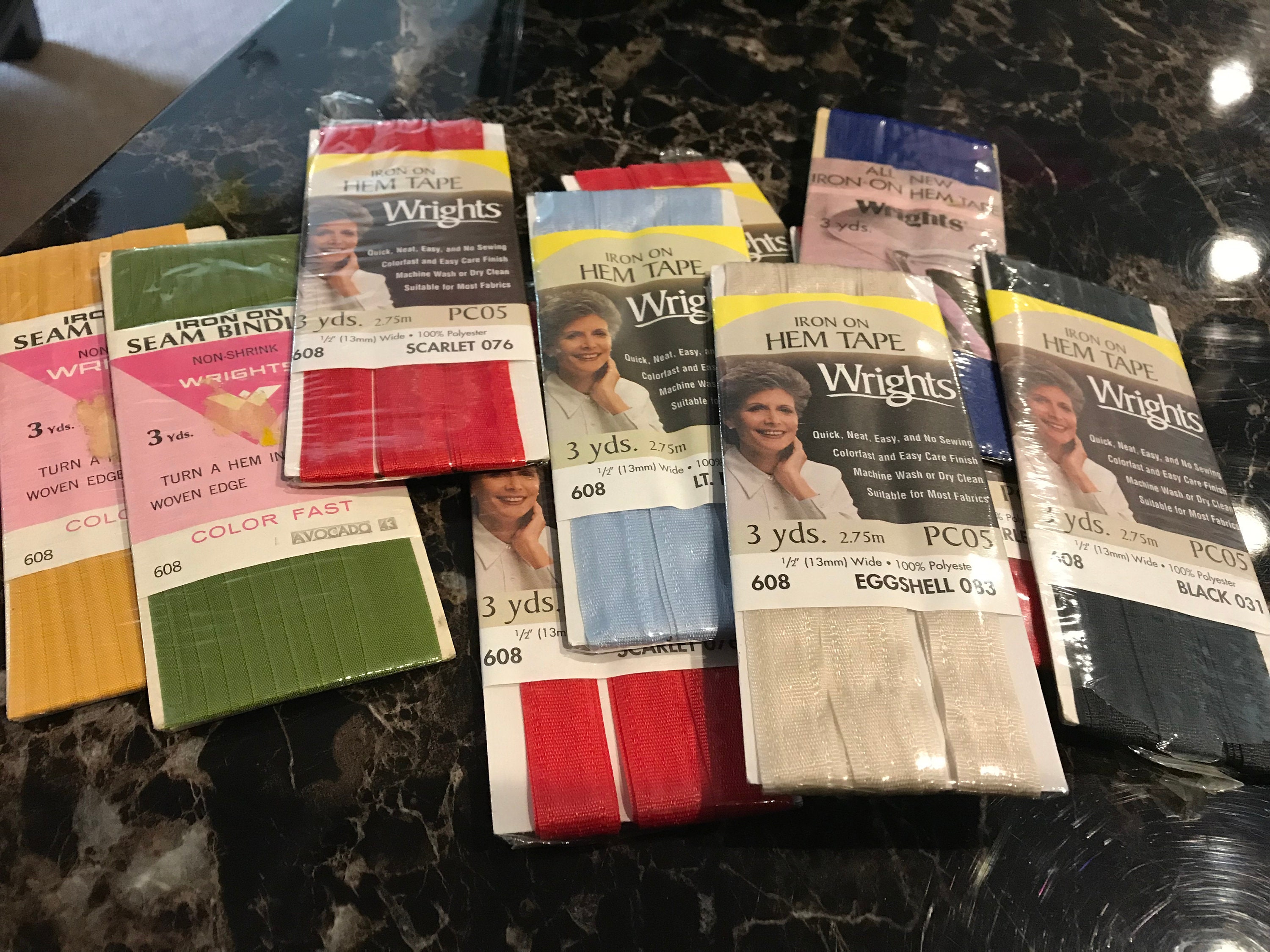 NIP Wrights Iron on Hem Tape Seam Binding Trim 1/2 Wide X 3 Yards Assorted Colors Free Shipping