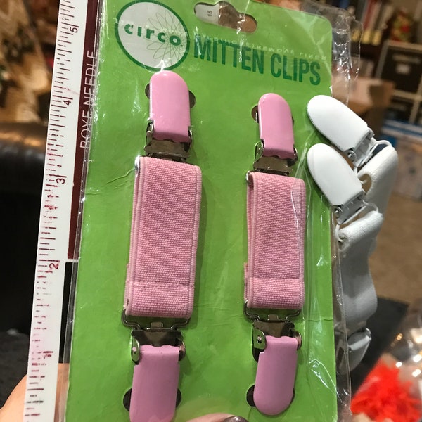 NIP 2 pair mitten clips - pink & white. - attach kids mittens