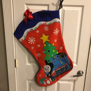 Thomas Train Christmas giant stocking fully lined and backed with plaid flannel - Thomas and friends