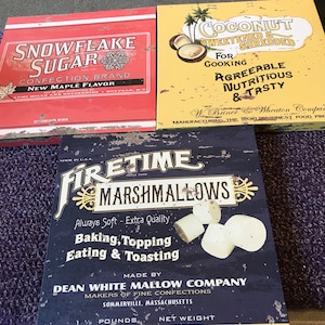 Vintage canvas advertising sugar, marshmallows, coconut