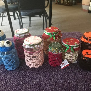 Funda de crochet para tarro: Monstruo de las galletas, Halloween, Navidad o cerezas de primavera/verano