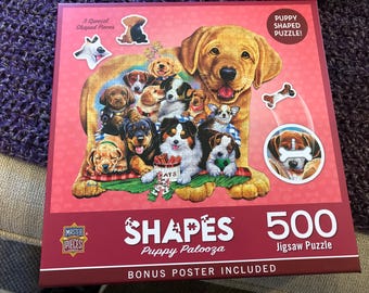 NIP Masterpieces 500 pieces puzzle - puppy/dog shaped puzzle - bonus poster included