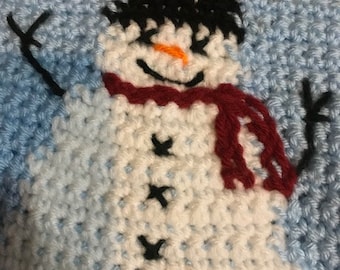 Snowman potholder hot pad extra heavy- hand crocheted