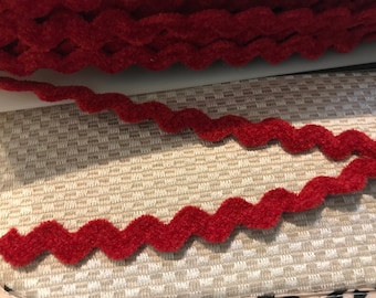 3 yards 5/8” velour rick rack Wrights trim - choice of red, olive green, beige, rose or burgandy