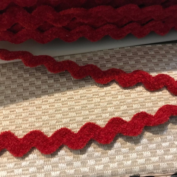 3 yards 5/8” velour rick rack Wrights trim - choice of red, olive green, beige, rose or burgandy