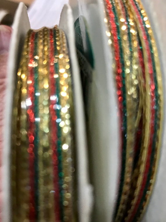 2 yards red/green/gold or red/silver/blue wire edge ribbon trim - Sparkl