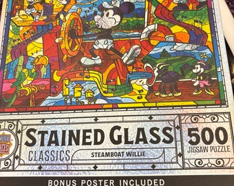 NIP Masterpieces stained glass - 500 piece puzzle: “steamboat Willie ”- bonus poster included