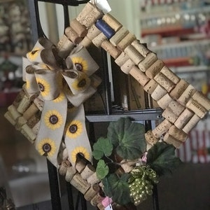 Sunflower and  wine cork Wreath - Diamond /square shaped - wine lover gift
