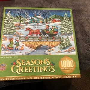 NIB Masterpieces Holiday  jigsaw puzzle - 1000 pieces /  Christmas “Over the River” +bonus poster