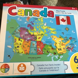 NIP Masterpieces Canada map kid’s puzzle - 60 pieces - Canada fun facts included -  STEM /literacy - ages 5+