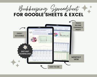 Bookkeeping Spreadsheet Template | Google Sheets and Excel | Income and Expense Tracker for Small Business