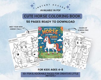 Livre de coloriage de chevaux pour enfants de 4 à 8 ans | 50 pages imprimables | Livre d'activités amusant sur les animaux | Téléchargement instantané PDF