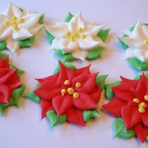 LOT of 40 Royal Icing Poinsettia - Sugar Flowers for Cake Decorating