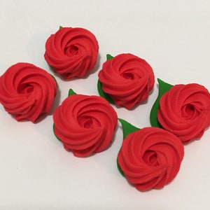 100 red sugar rosettes Approx. size 3/4”
