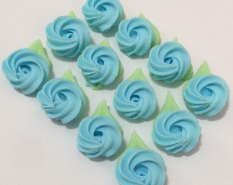 150 blue mini rosettes royal icing flowers Approx.size 1/2”