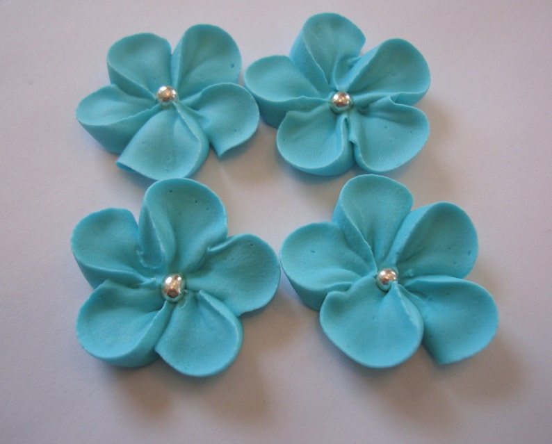 Lot of 100 Royal Icing Sugar Flowers Teal Blue Etsy