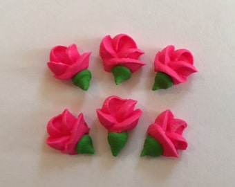 100 mini sugar flower buds hot pink royal icing flowers Approx.size 1/2”