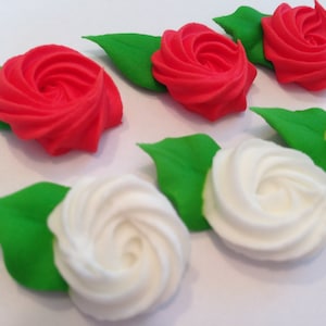 100 sugar rosettes (50 white and 50 red) Approx. size 3/4”