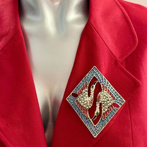 Crane Bird Brooch with Crystals | Bold Art Deco Style Geometric Pin