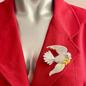Elegant Dove Brooch – Crystal Peace Bird Pin with Gold Olive Branch