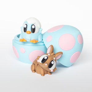 3D Printed Surprise Egg Gift, Bunny and Chick, Mini Flexi Animal Fidget Toys, Pocket Pets, Sensory Toy Bundle, Party Favor for Kids