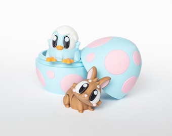 3D Printed Surprise Easter Egg Gift, Bunny and Chick, Mini Flexi Animal Fidget Toys, Pocket Pets, Sensory Toy Bundle, Party Favor for Kids