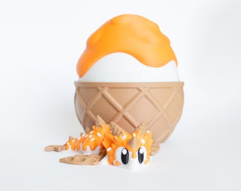 Orange Dreamcicle Dragon, Flexi Dragons with Egg, 3D Printed Animals, Articulated Dragon Fidget Sensory Toy, Party Favors, 3D Printed Toys