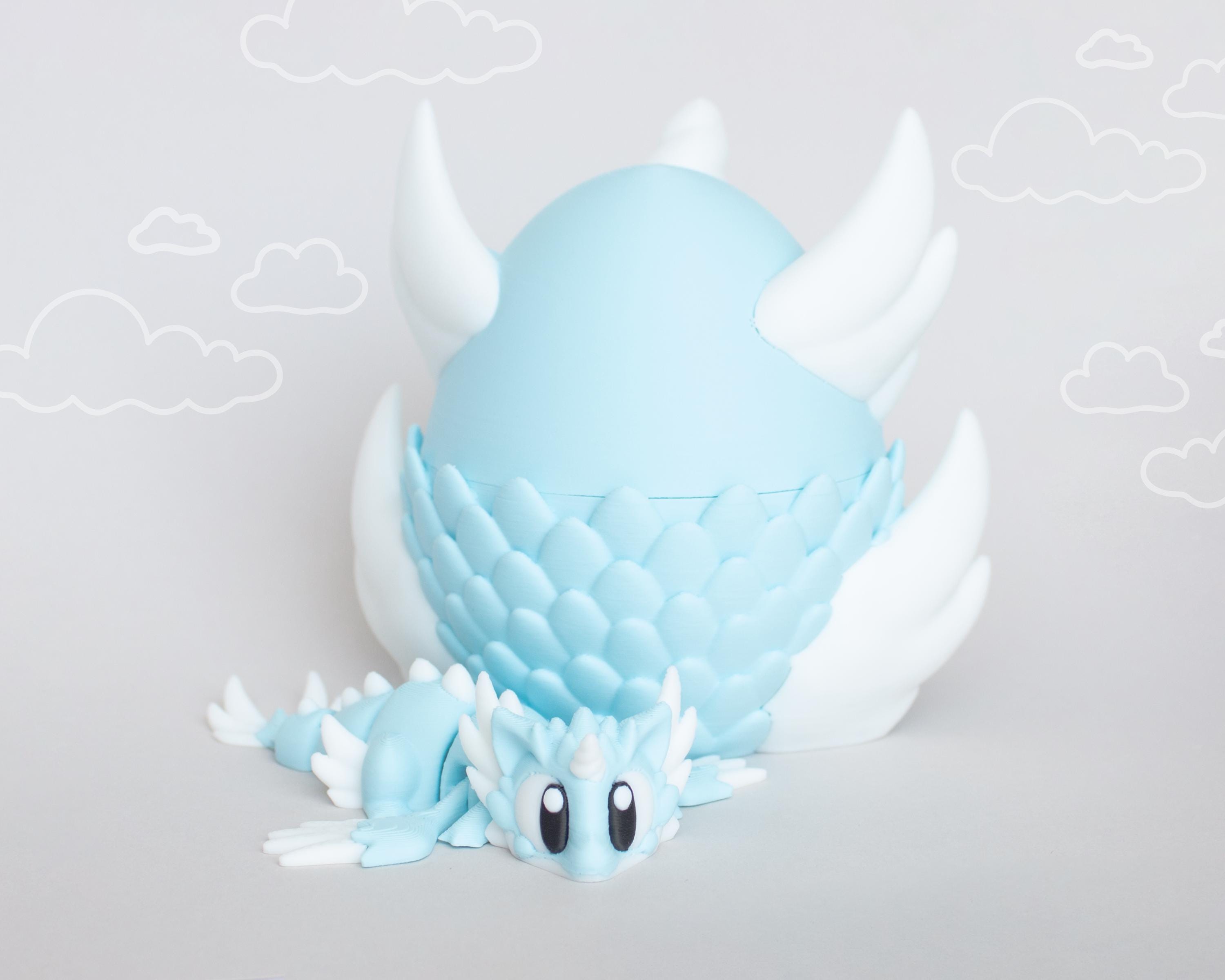 Celestial Sky Dragon With Egg, 3D Printed Flexi Dragons, 3D