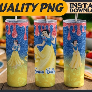 Glitter Snow White Tumbler Wrap Sublimation Designs PNG – 20oz Skinny, Cartoon Characters Tumbler Wrap, Digital File, Gift for Cartoon Lover