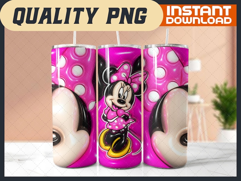 Minnie Mouse 3D-glasspapper PNG, sublimeringsdesign för tecknad karaktär (direkt nedladdning) bild 2