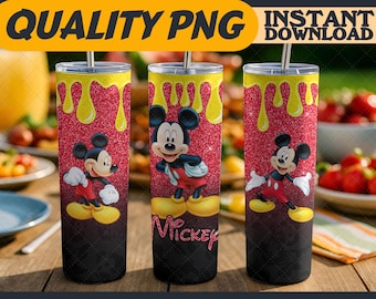 Glitter Mickey Tumbler Wrap Sublimation Designs PNG – 20oz Skinny, Cartoon Characters Tumbler Wrap, Digital File, Gift for Cartoon Lover