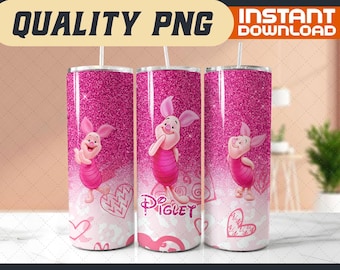 Glitter Piglet Tumbler Wrap – Pooh Cartoon Character Design (Digital File)