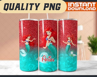 Ariel Glitter 20oz Tumbler Wrap, Sublimation PNG (Digital Download)