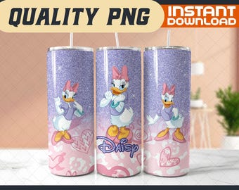 Glitter Daisy Duck Tumbler Wrap – 20oz Skinny Sublimation PNG (Digital File)