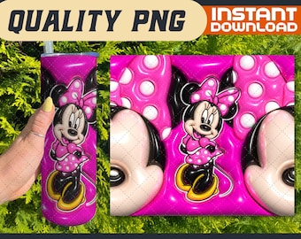 Minnie Mouse 3D Tumbler Wrap PNG, Cartoon Character Sublimation Design (Instant Download)