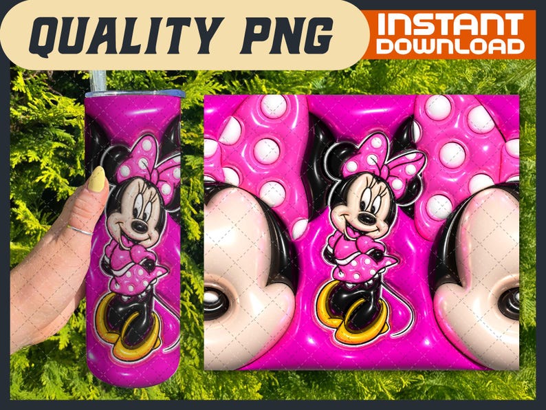 Minnie Mouse 3D-glasspapper PNG, sublimeringsdesign för tecknad karaktär (direkt nedladdning) bild 1