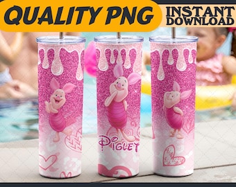 Glitter Piglet Tumbler Wrap Sublimation Designs PNG – 20oz Skinny, Cartoon Characters Tumbler Wrap, Digital File, Gift for Cartoon Lover