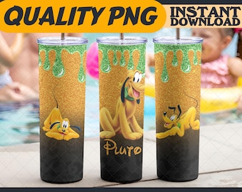 Glitter Pluto Dog Tumbler Wrap Sublimation Designs PNG – 20oz Skinny, Cartoon Characters Tumbler Wrap, Digital File, Gift for Cartoon Lover