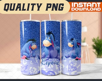 Glitter Eeyore Tumbler Wrap – 20oz Skinny Sublimation PNG (Digital File)