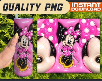 Minnie 3D Infalated Tumbler Wrap 20oz, Skinny Sublimation PNG, Cartoon Character Cup Wrap, Instant Download
