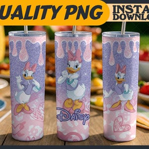 Glitter Daisy Tumbler Wrap Sublimation Designs PNG – 20oz Skinny, Cartoon Characters Tumbler Wrap, Digital File, Gift for Cartoon Lover